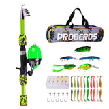 Kids Fishing Pole Set Full Kits W/ Telescopic Fishing Rod And Casting Reel