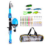 Kids Fishing Pole Set Full Kits W/ Telescopic Fishing Rod And Casting Reel