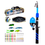 Kids Fishing Pole Set Full Kits W/ Telescopic Fishing Rod And Casting Reel