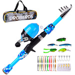 Kids Fishing Pole Set Full Kits W/ Telescopic Fishing Rod And Casting Reel